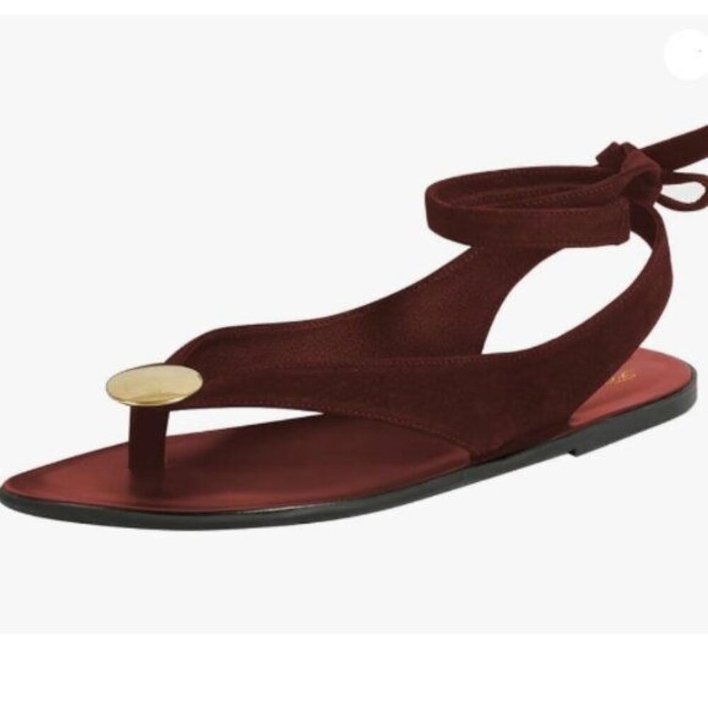 FOWT Women Round Split Toe Sandals Lace up Flats Gold Decor Beach  Shoes Red